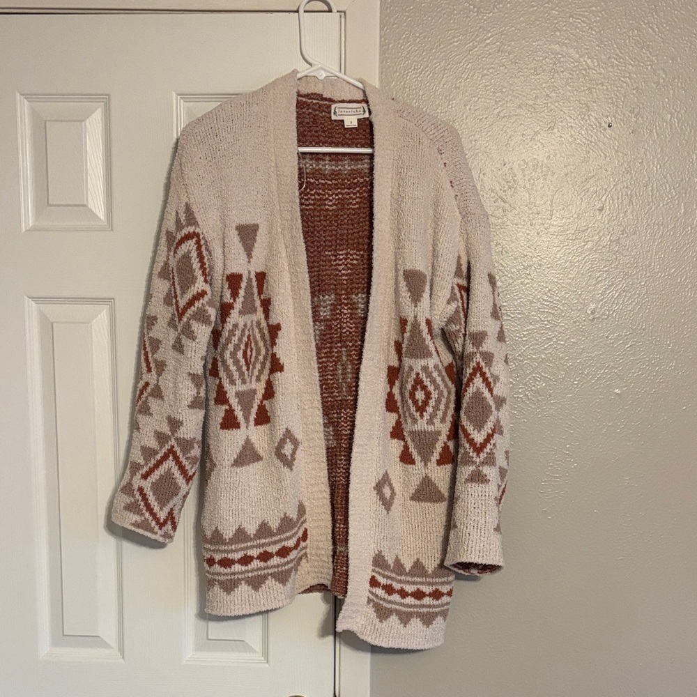 LoveRiche Beige Cream and Orange Aztec Cardigan
